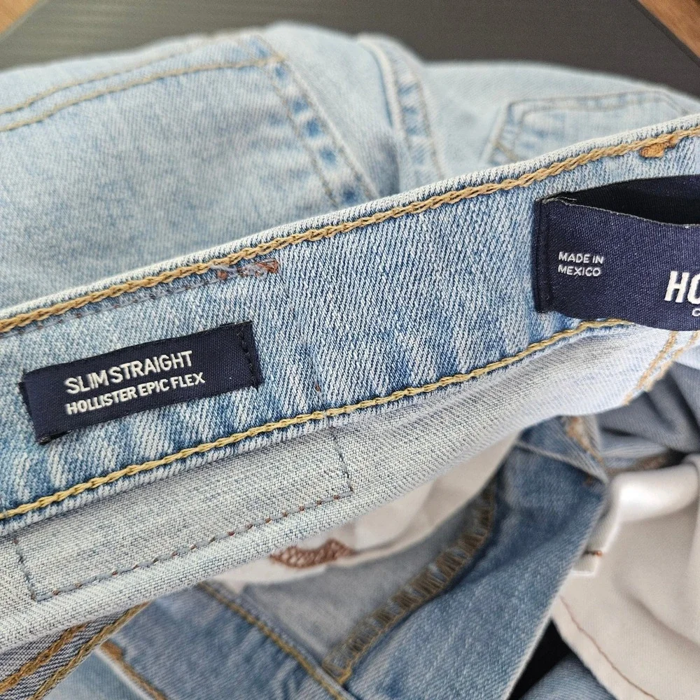 Hollister SlimStraight‎ Epic Flex Distressed Light Blue Denim Jeans Mens 29x32
